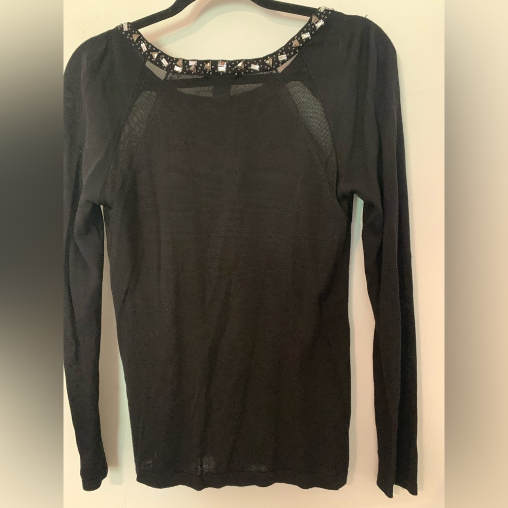 Carmen Marc Valvo Beaded Neckline Top Black S Sweater New Years Old Money Glam - Picture 7 of 12